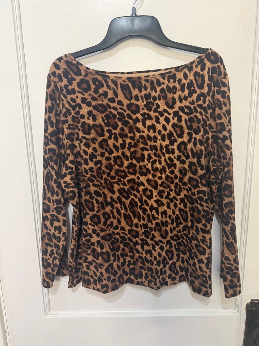 Talbots Leopard Print Long Sleeve Top - Brown & Black
